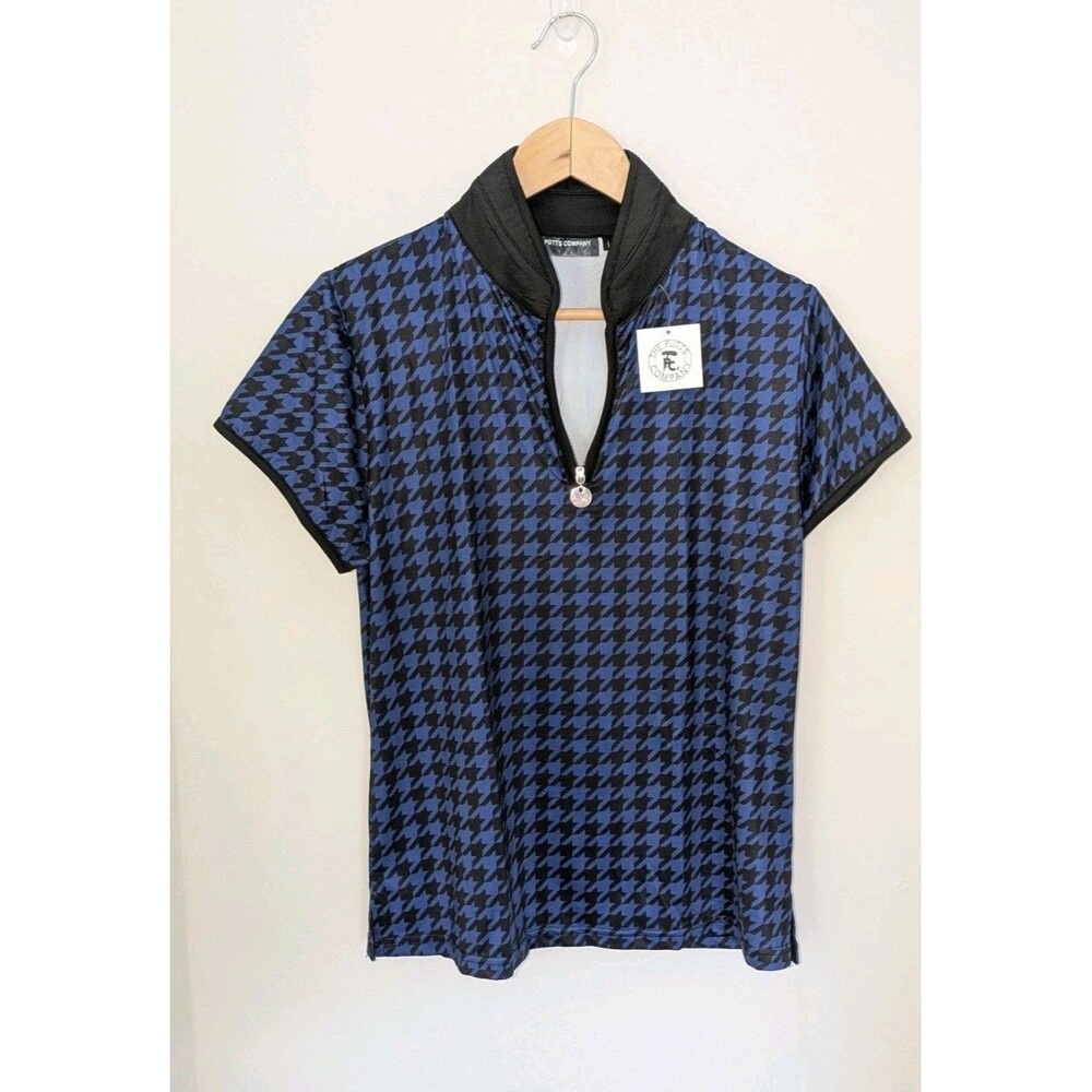 The Putts Company Dri Fit Women's Golf Shirt Blue Black Check Zip Front SZ L NWT
